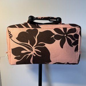 Zippered pouch with handle - Tropical floral design in peach